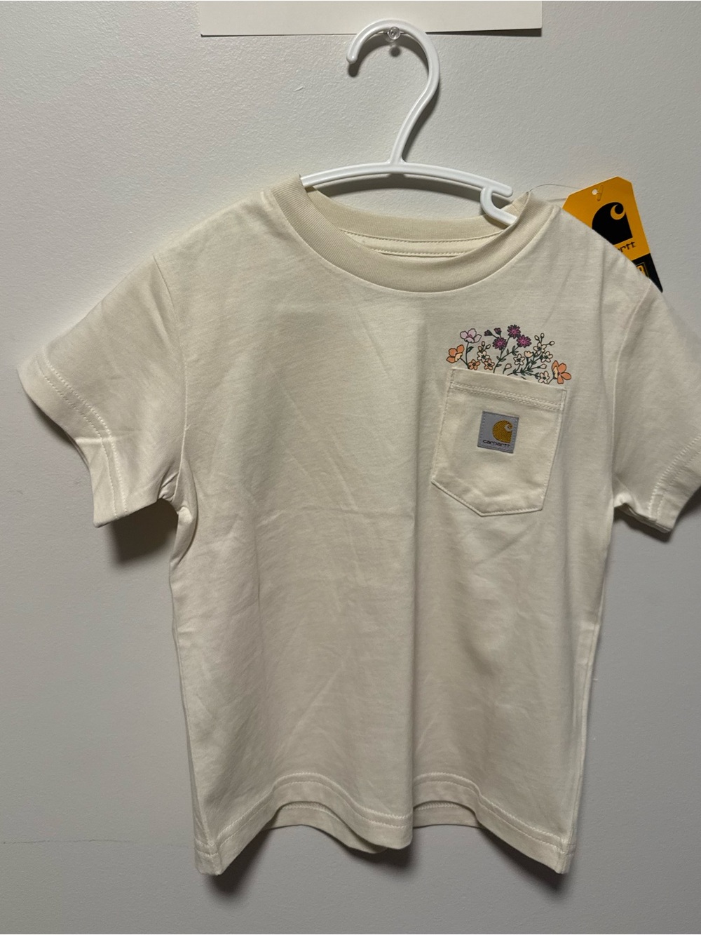 Carhartt Kids Cream Short-Sleeve Pocket Tee with Floral Pocket Embroidery